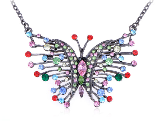 Pastel Colorful Gun Wire Wing Butterfly Pendant Necklace