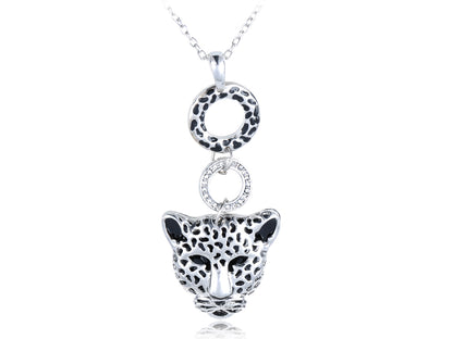 Silver Spotted Cheetah Head Face Ring Pendant Necklace