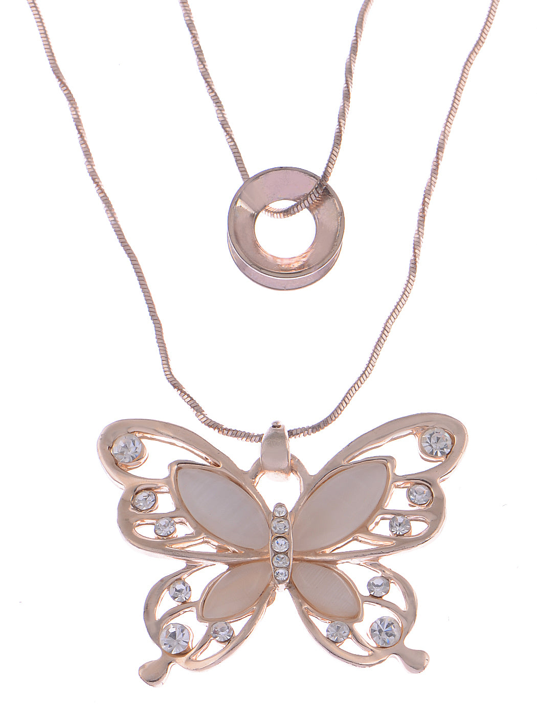 Rose Pink Alabaster Wing Double Necklace