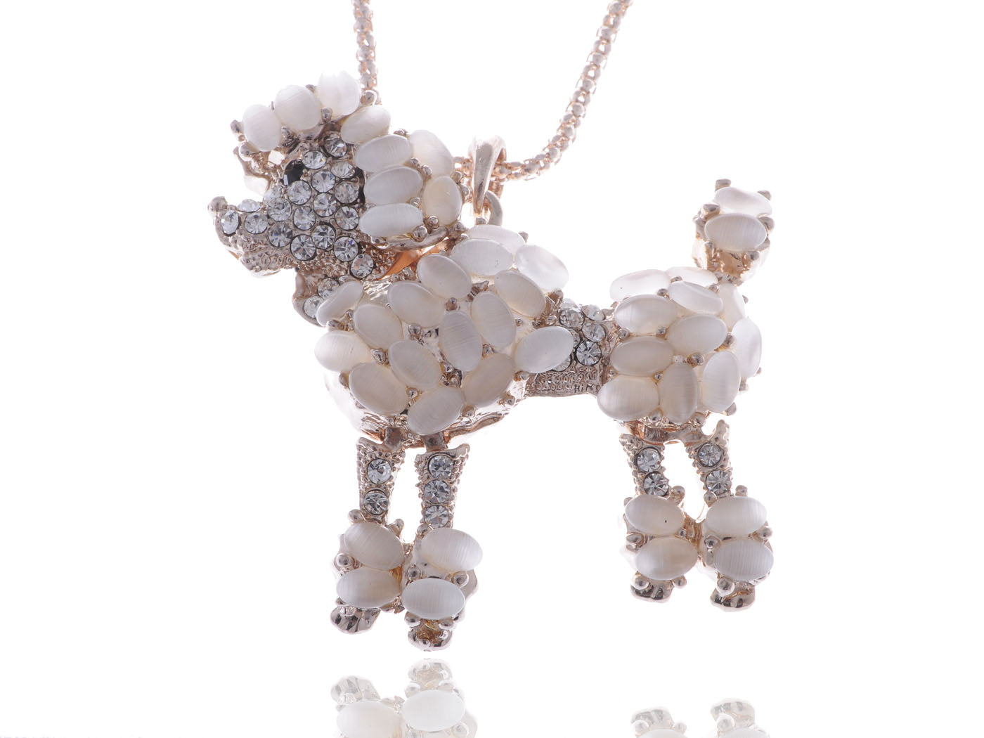 Light Peach Gemss Poodle Dog Pendant Necklace