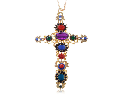 Festive Multicolor Holy Cross Pendant Necklace