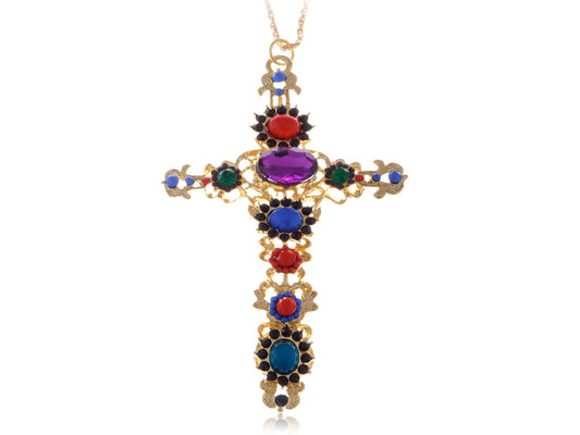 Festive Multicolor Holy Cross Pendant Necklace