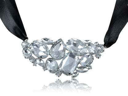 Alilang Acrylic Crystal Gem Bead Jewel Cluster Mini Bib Ribbon Fashion Costume Necklace
