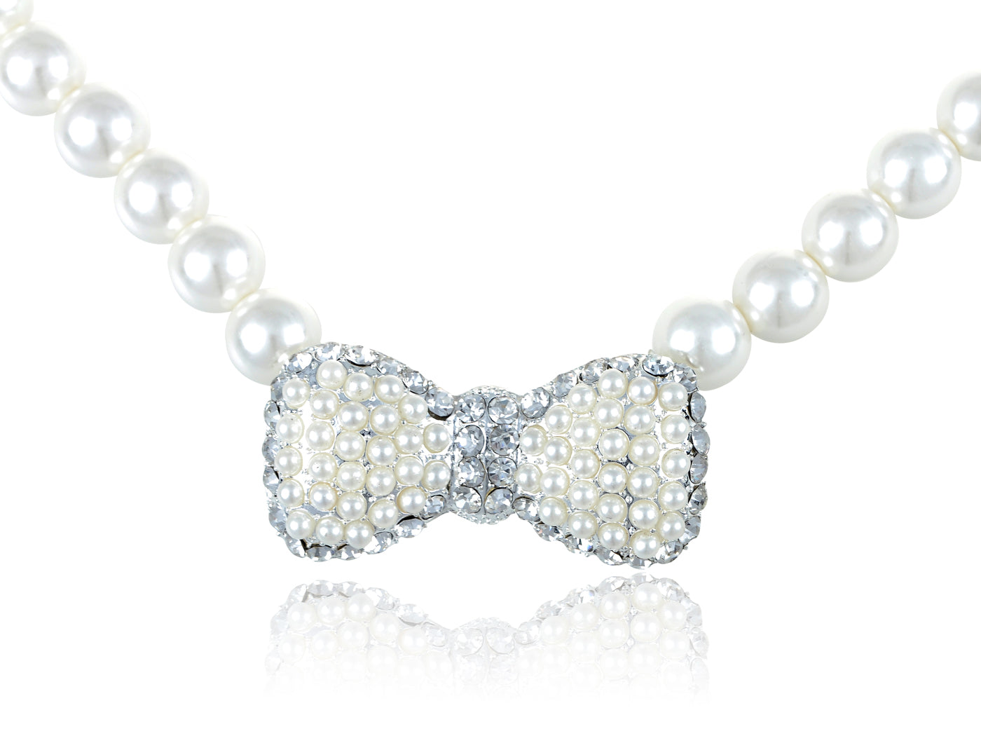 Pearl Colored Bow Ribbon Necklace