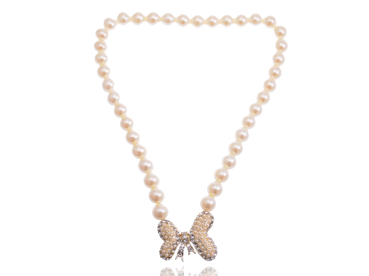 Butterfly Abstract Cream Bow Fabricated Pearl Bead Necklace