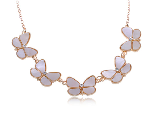 Mini Butterfly White Shell Like Wing Rhine Necklace