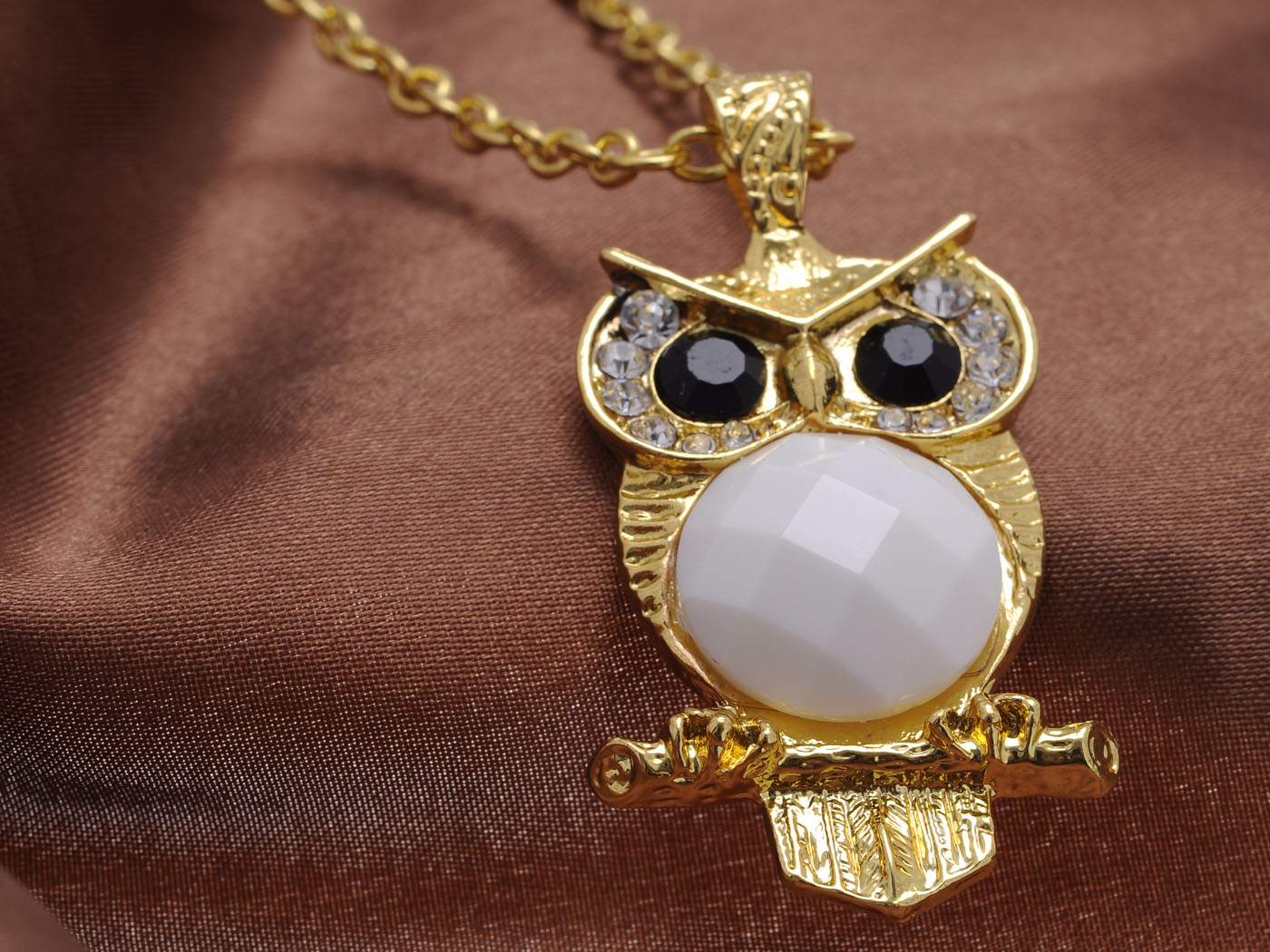Big Black Eyed White Belly Owl Necklace