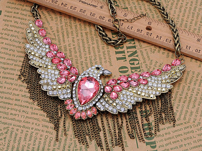 Pink Flying Eagle Cascading Strands Necklace