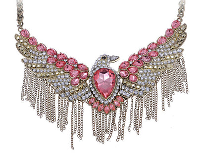Pink Flying Eagle Cascading Strands Necklace