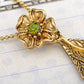 Vintage Peridot Green Dragonfly Leaf Pendant Necklace