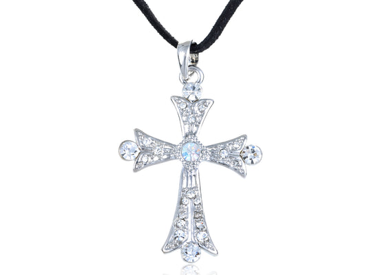 Gun Smokey Detail Cross Pendant Necklace