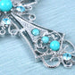Silver Turquoise Blue Beaded Celtic Cross Pendant Necklace