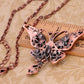 Amethyst Pink Antique Bronze Butterfly Tear Drop Dangle Pendant Necklace