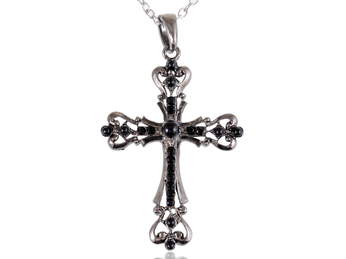 Ornate Cross Pendant Necklace White Black Blue Green Pink
