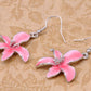 Pink Hawaiian Tropical Floral Pendant Necklace Dangle Earrings Set