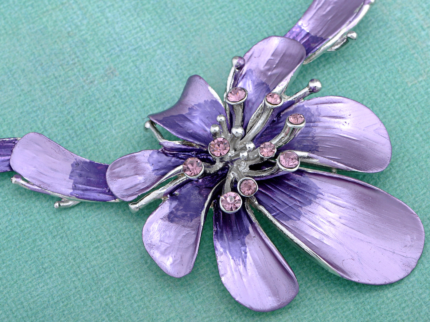 Painted Cocktail Light Amethyst Flower Necklace Earring Set