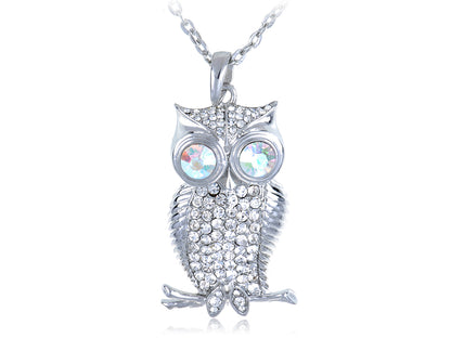 Aurora Borealis Eyed Sky Owl Bird Pendant Necklace