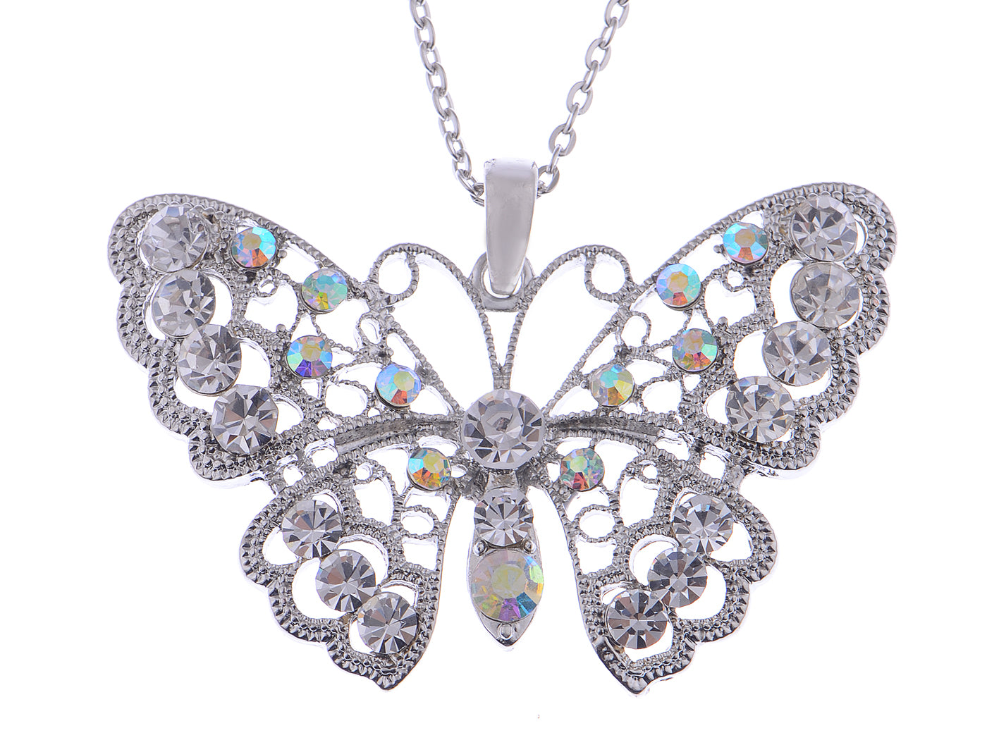 Filigree Princess Lace Winged Butterfly Ab Pendant Necklace