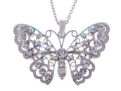 Filigree Princess Lace Winged Butterfly Ab Pendant Necklace