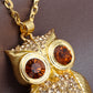 Topaz Wide Eye Owl Bird Pendant Necklace