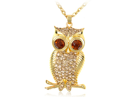 Topaz Wide Eye Owl Bird Pendant Necklace