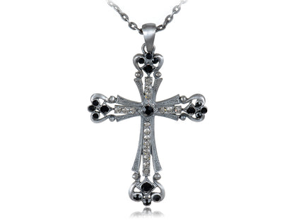 Rock Star Bling Black Holy Cross Pendant Necklace