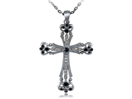 Rock Star Bling Black Holy Cross Pendant Necklace