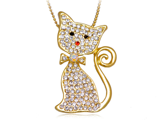 Meow Purr Cat Bow Tie Able Pendant Necklace