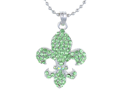 Fleur De Lis Peridot Green Chain Pendant Necklace