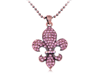Fleur De Lis Amethyst Purple Brass Chain Pendant Necklace