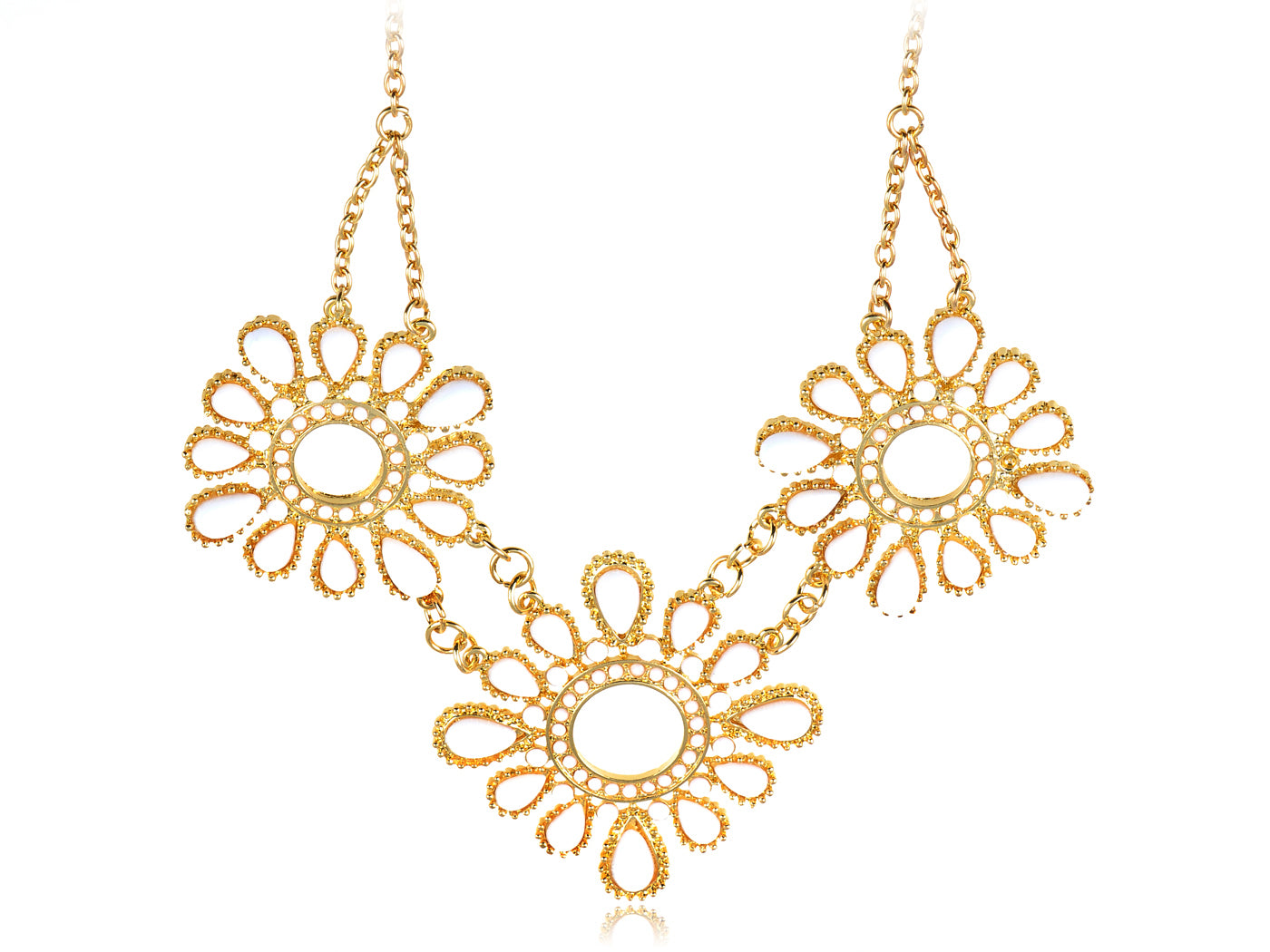 Tribal Ethnic Floral Ivory Sunburst Gold Flower Gold Dual Strand Necklace