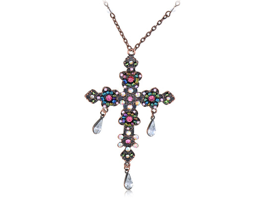 Multi Colored Beaded Holy Cross Tear Drops Necklace Pendant