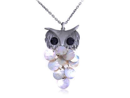 Silver Sea Shell Body Hooting Owl Brass Necklace Pendant