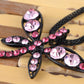 Pink Black Outline Dragonfly String Necklace Pendant
