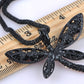 Pink Black Outline Dragonfly String Necklace Pendant