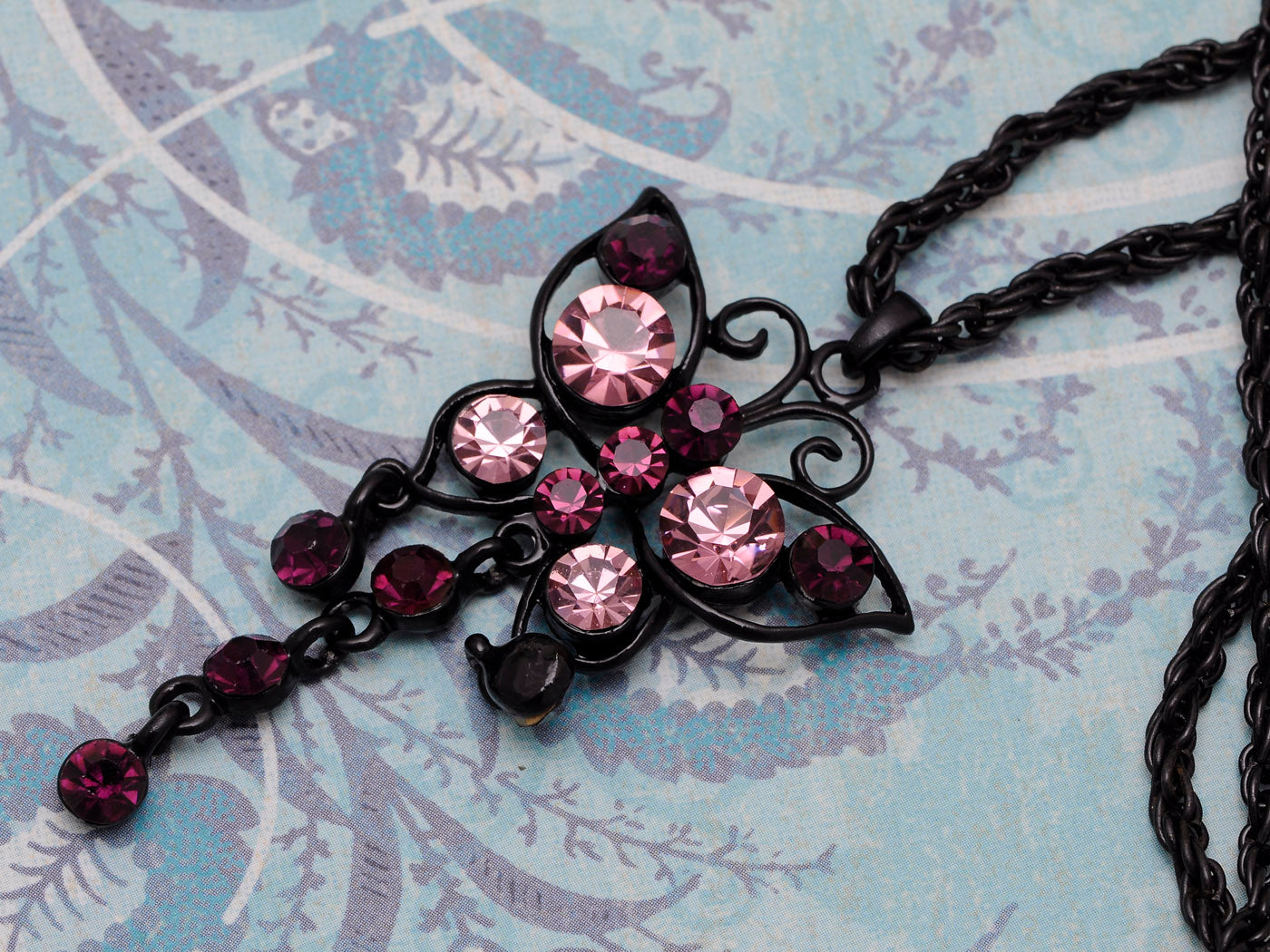 Pink Amethyst Purple Dangle Hanging Garden Butterfly Necklace