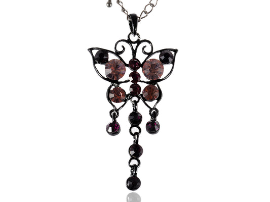 Pink Amethyst Purple Dangle Hanging Garden Butterfly Necklace