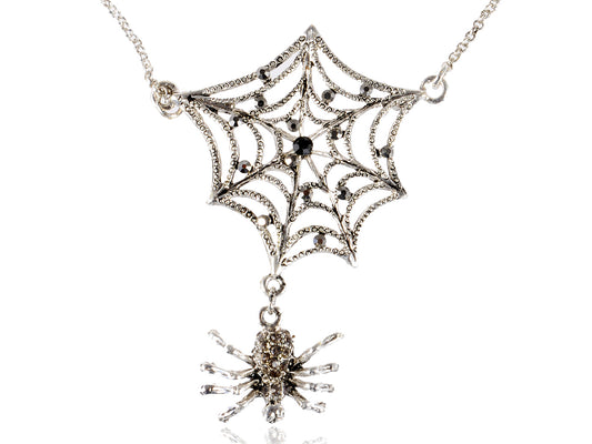 Grey Halloween Creepy Spider Web Pendant Necklace