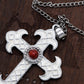 White Paint Red Jewel Tribal Cross Clean Style Pendant Necklace