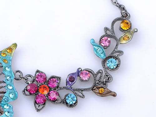 Colorful Butterfly Cluster Floral Flower Necklace Earring Set