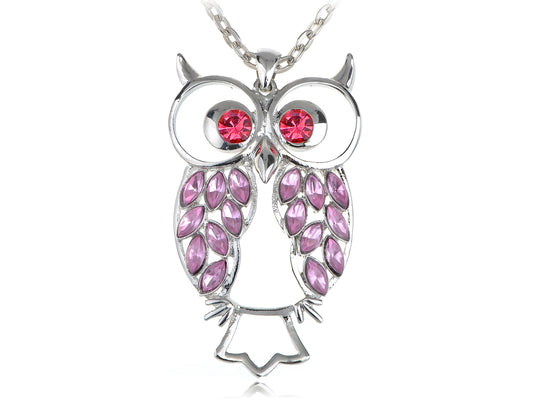 Lucky Rose Eyes Pink Body Owl Necklace Pendant