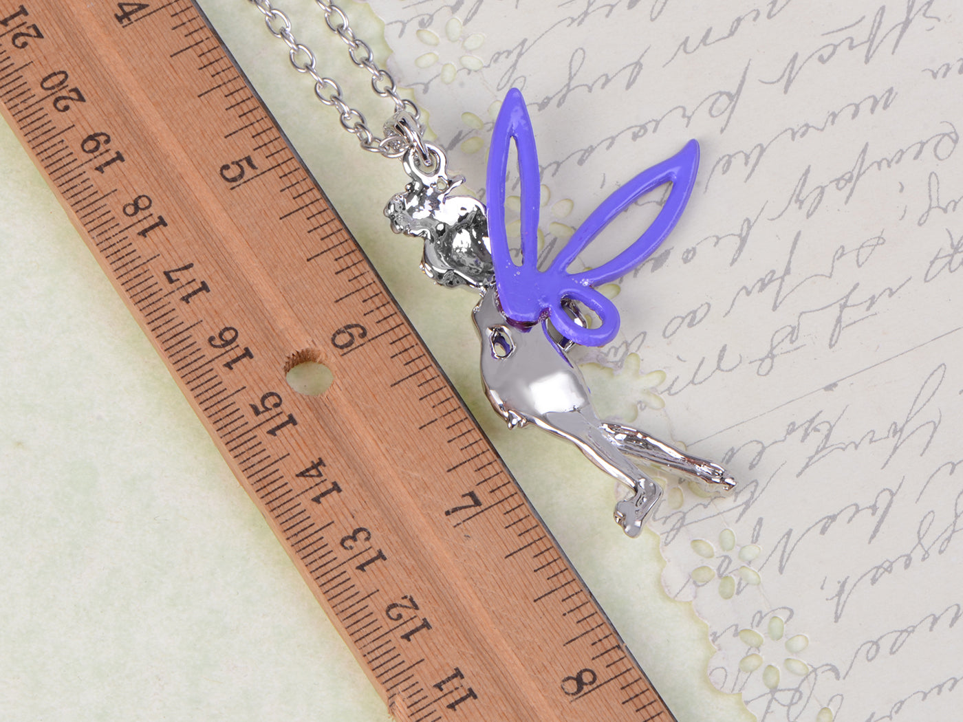 Silver Purple Enamel Pixie Fairy Angel Pendant Necklace