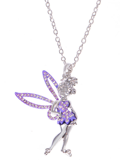 Silver Purple Enamel Pixie Fairy Angel Pendant Necklace
