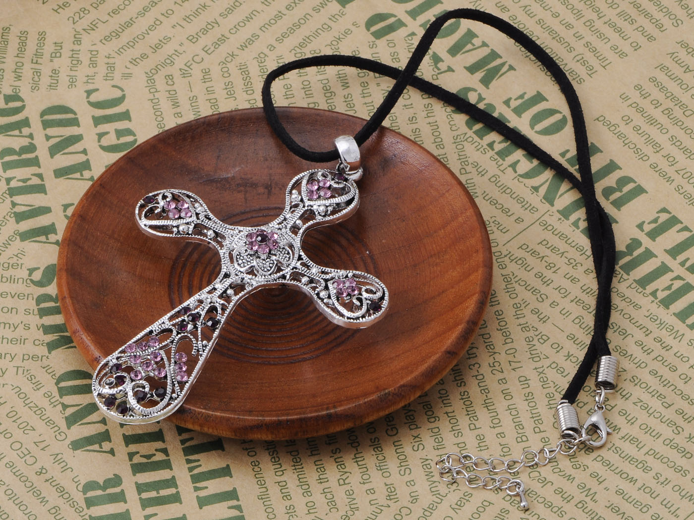 Amethyst Pink Purple Royal Heart Cross Holy Necklace