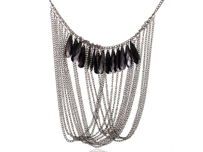 Grey Gun Cascading Strands Chains With Black Bead Ss Necklace