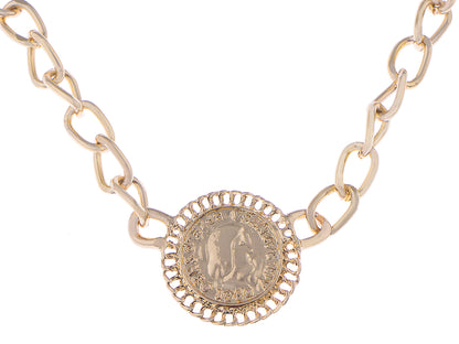 Profile Dollar Coin Bling Chain Link Urban Statement Necklace