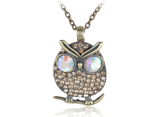 Topaz Yellow Owl Ab Big Eyed Jewelry Pendant Necklace