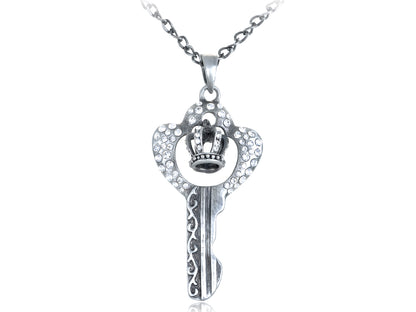 Crown Head Inside Key Pendant Necklace