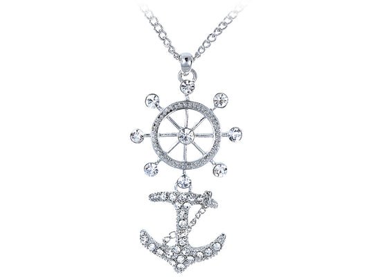 Nautical Sailor Wheel Anchor Pendant Necklace