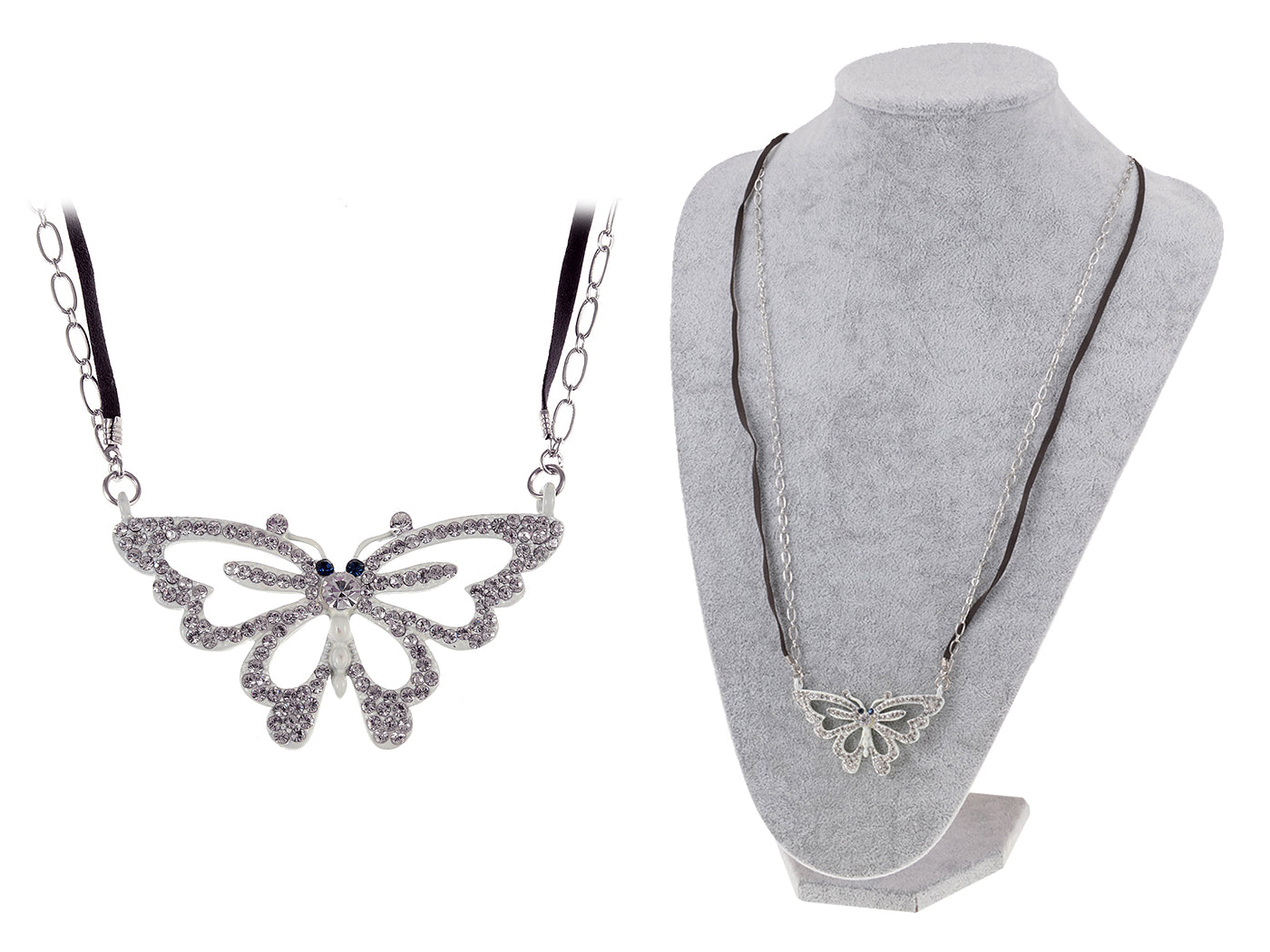 White Butterfly Spread Wings Pendant Necklace
